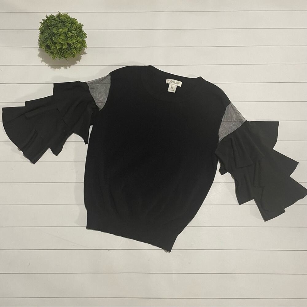 Rachel Zoe Black Sheet Ruffle Sleeves‎ Pullover Sweater Top Women’s Size Medium
